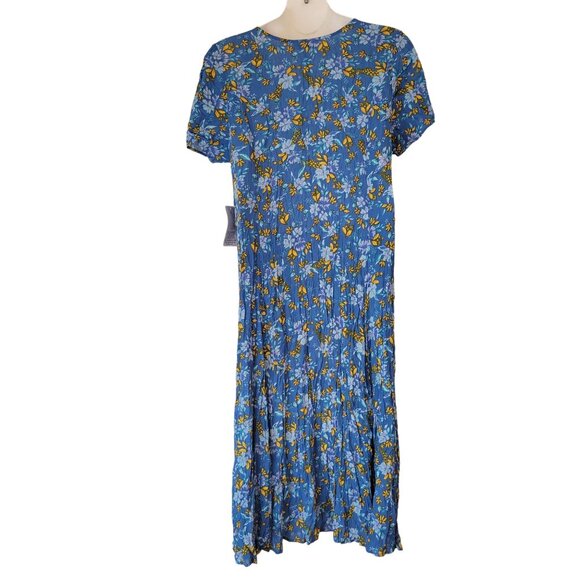 Woman Within 1XP 22/24 Blue Yellow Floral A Line Maxi Dress Modest Long Summer - Picture 2 of 5